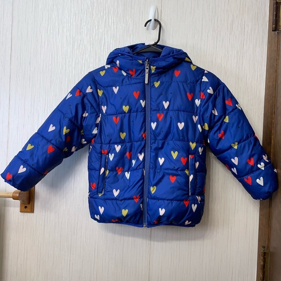 Hanna Andersson Reversible Girls Blue Jacket with Heart Accents Size 5 - Picture 1 of 11